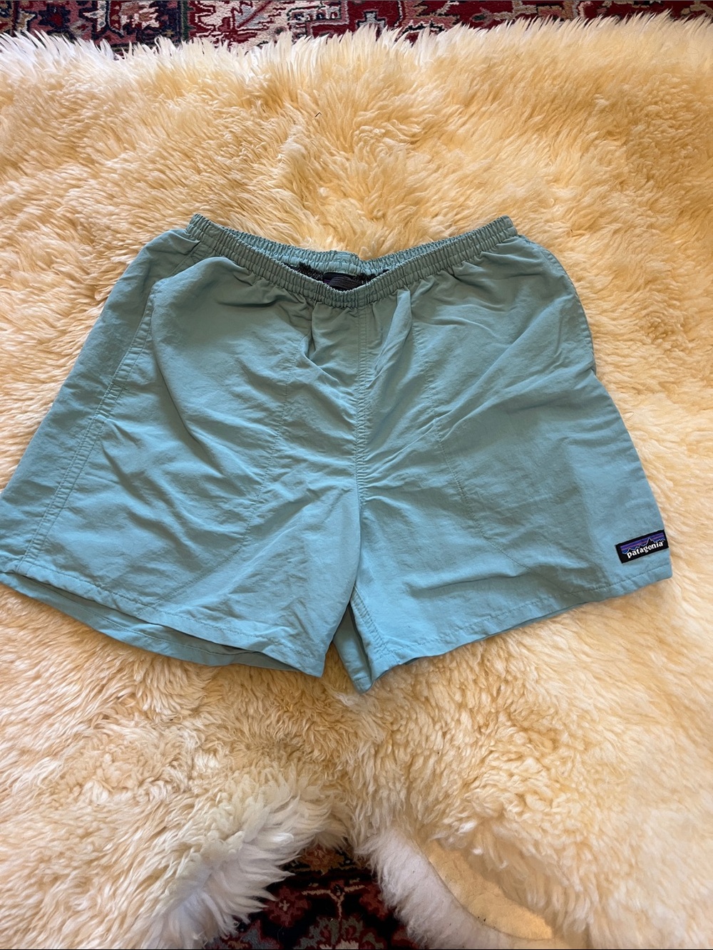 Patagonia Aqua Green Elastic Waist Swim Shorts size M NO LINING